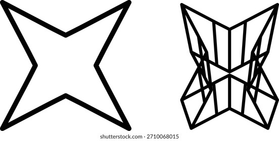 Plegable estrella de 4 puntas: forma gruesa forrada a la estructura de Vertical alta.