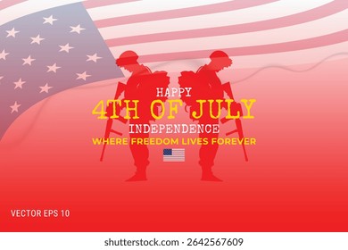 Bold 4th of July Independence Design with Soldiers, Flag, and Yellow Text