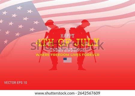 Bold 4th of July Independence Design with Soldiers, Flag, and Yellow Text