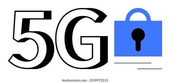A bold 5G text with a blue security lock suggests secure communication and data protection. Ideal for cybersecurity, 5G networks, data encryption, secure technology, and telecommunications