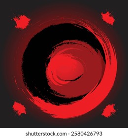 A bold abstract artwork with a swirling red and black vortex. Dynamic brush strokes and splattered textures create energy and motion. Ideal for modern designs, backgrounds, and artistic expression.