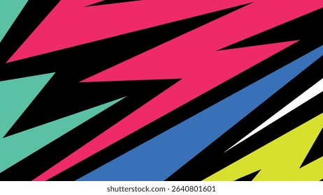 Bold abstract background with sharp zigzag shapes in blue, pink, yellow, and black. A dynamic and modern visual ideal for digital projects, design assets, and creative displays.