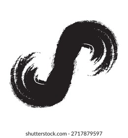 Un trazo de pincel negro abstracto y audaz que forma un símbolo del infinito o una forma de S sobre un fondo blanco.