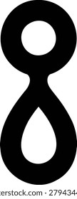 A bold, abstract black number eight symbol is presented against a clean white background.
