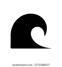 Bold Abstract Black Silhouette of a Rolling Ocean Wave Symbol