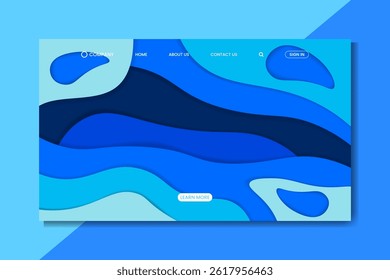 Bold Abstract Blue Paper Cut Landing Page – Modern Website Template with Layered Fluid Shapes