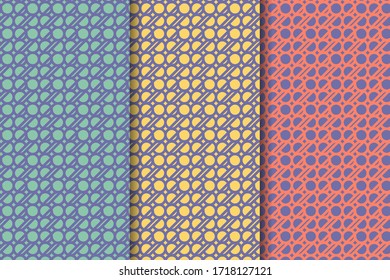 bold abstract circle flow pattern use purple pastel color in three variation background are blue, yellow and red. 