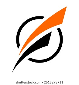 Bold abstract composition featuring intersecting black and orange curved elements on a pristine white background, expressing movement, creativity, and modernity.