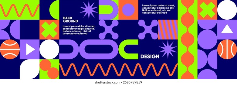 A bold abstract composition with geometric shapes in a mosaic style. A minimalist and modern vector background for posters, festivals, music, parties, and trendy banners. 