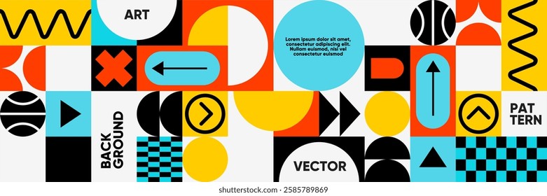 A bold abstract composition with geometric shapes in a mosaic style. A minimalist and modern vector background for posters, festivals, music, parties, and trendy banners. 