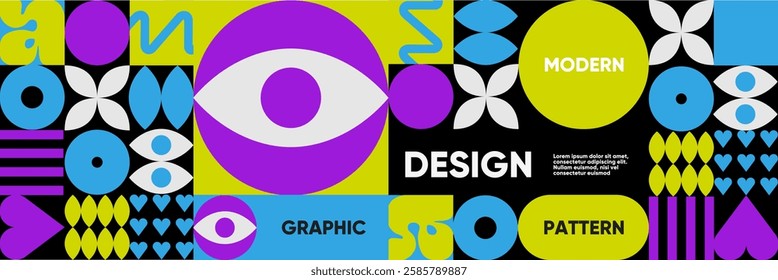 A bold abstract composition with geometric shapes in a mosaic style. A minimalist and modern vector background for posters, festivals, music, parties, and trendy banners. 