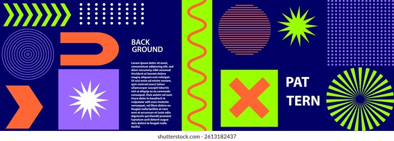 A bold abstract composition with geometric shapes in a mosaic style. A minimalist and modern vector background for posters, festivals, music, parties, and trendy banners. 