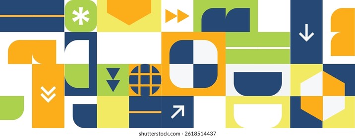  A bold abstract composition with geometric shapes in a mosaic style. A minimalist and modern vector background for posters,