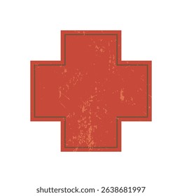 Bold abstract cross sticker. Modern icon and symbol with grunge texture. A flat shape element in brutalist style, perfect for graphic design, retro aesthetics, or contemporary decoration.
