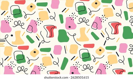 Bold abstract design with colorful organic blobs, playful curves, and vibrant strokes on a soft backdrop. Perfect for trendy creative visuals.
