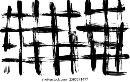 A bold, abstract design featuring black brush strokes arranged in a grid pattern. The strokes create a dynamic and textured visual effect, suitable for artistic or modern backgrounds.