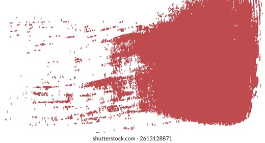 A bold abstract design featuring a large red brush stroke against a white background. The brush stroke has rough, uneven edges, suggesting dynamic motion and texture