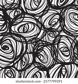 A bold abstract design with spirals layered across the canvas. This captivating pattern conveys depth and movement.