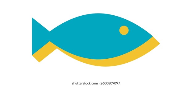 Bold abstract fish icon. Modern flat shape symbol with brutalist style. Unique graphic element, simple form, minimalist design. Perfect for contemporary projects and retro artwork.