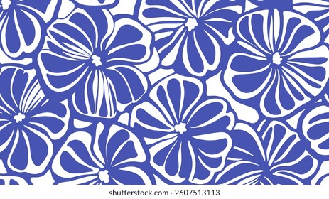 Bold abstract  flower design in blue, modern decorative floral artwork