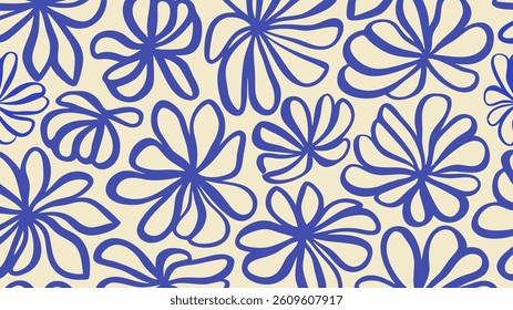 Bold abstract  flower design in blue, modern decorative floral artwork