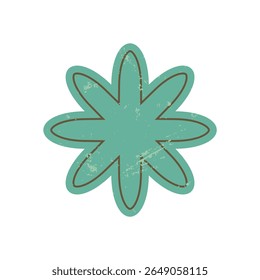 Bold abstract flower shape. Decorative icon with grunge texture. Modern brutalist element, flat design, y2k aesthetic, perfect for stickers and graphic applications.