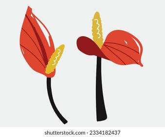 Bold abstract flowers anthurium, beautiful hand drawn blossoms perfect for postcards, wallpaper, pattern fills, web page background, surface textures. Modern bold  florals