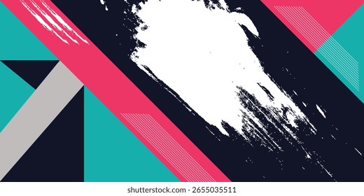 Fundo geométrico abstrato em negrito com traço de pincel Grunge, linhas modernas e contrastes nítidos, ideal para tecnologia, arte abstrata ou projetos de design de negócios.