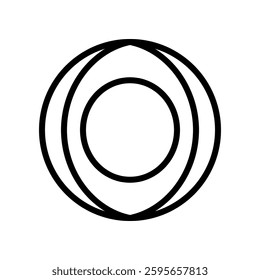 A bold, abstract geometric design resembling an eye or optical illusion