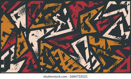 Bold abstract graffiti background with geometric shapes, halftone dots, and grunge style. Perfect for posters, street art, gaming, and modern creative design projects.