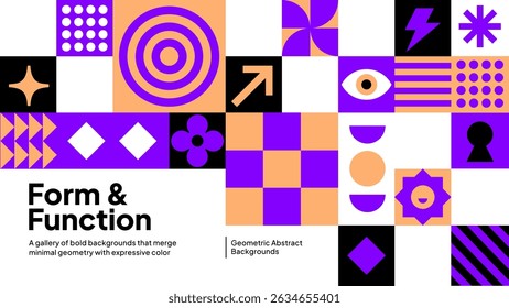 Bold Abstract Grid Pattern – Purple and Orange Vector Background for Editorial, Branding, and Web Use