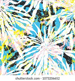 Bold abstract jungle print with silhouette of paradise island foliage. Vector seamless floral green pattern inspired by tropical nature and plants with shape of palm leave and ferns. Summer background