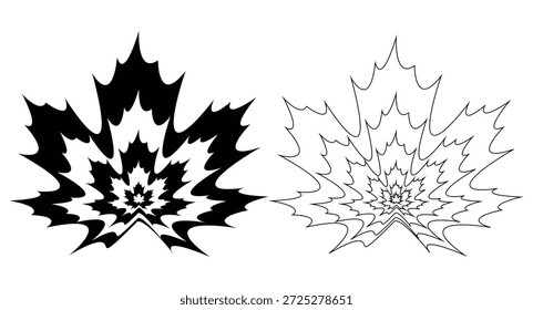 Diseño abstracto atrevido de la hoja con las Formas dentadas y el modelo llamativo de la hoja de arce en el arte blanco negro, arte creativo de la hoja de arce que muestra las Formas abstractas atrevidas y el diseño blanco negro impresionante del contraste