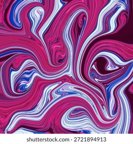 Espiral líquido abstrato e ousado com tons de rosa e azul, movimento fluido, textura de mármore energético, fundo de arte digital moderna para visuais criativos.