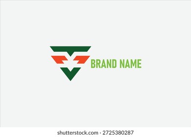 Bold abstract logo featuring a V shape in vibrant orange and deep green. Evokes a sense of security protection or downward trend. Suitable for security firms investment funds or industrial applications. Vector art with strong visual impact.