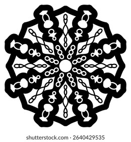 Bold Abstract Mandala with Geometric Twists and Dot Accents – Black and White Vector Art