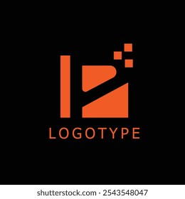 Logotipo abstracto y atrevido de la "P" con Formas geométricas y detalles de píxeles, que simbolizan la innovación y la energía, ideal para marcas enfocadas en la tecnología.