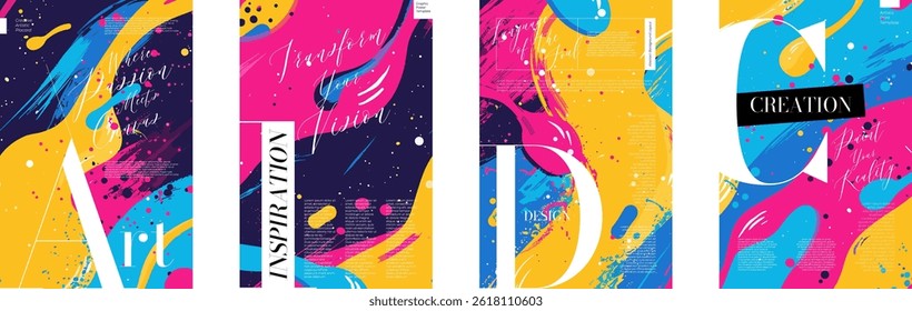 Bold abstract paint splash background with watercolor stains, ink splatters and fluid brush strokes. Grunge texture with bright colors for posters, flyers, music events or contemporary art. Vector.