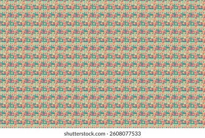 Bold abstract pattern with playful geometric elements in hyper pink, neon green, cyber peach, and sky blue, vibrant and trendy, seamless design, Y2K inspired