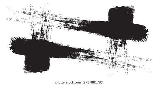 Una representación abstracta y atrevida de un símbolo de etiqueta creado con pinceladas gruesas y negras sobre un fondo blanco.