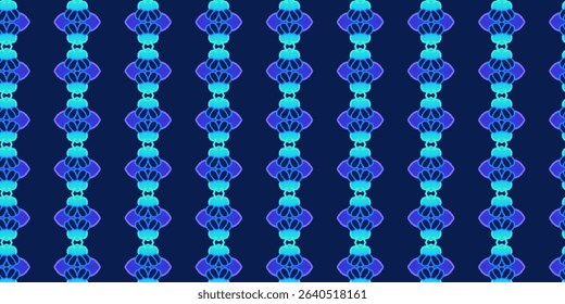 Bold abstract seamless design featuring bright blue and aqua floral-like motifs on a deep navy backdrop.