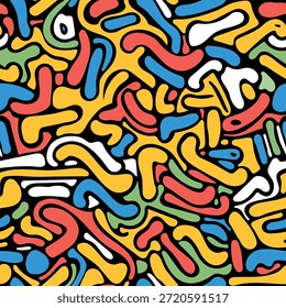 Bold abstract seamless pattern with colorful organic shapes in playful modern style