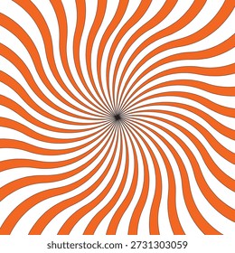 Padrão de espiral abstrato ousado com linhas curvas laranjas e brancas fluindo irradiando do centro. Ideal para fundos modernos, cartazes, marcas, embalagens, papéis de parede, apresentações, web design e projetos criativos. Design de estilo de ilusão óptica atraente.