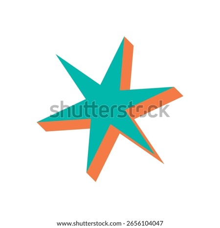 Bold abstract star icon. A modern figure in a flat style with geometric elements. This brutalist shape features striking shadows, perfect for contemporary graphic applications.