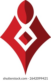 A bold abstract symbol featuring a symmetrical red geometric crest-like design with layered shading, creating depth and a modern aesthetic, ideal for strong branding, 