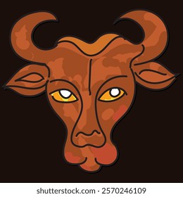 Bold Abstract Vector Illustration of a Bull's Head Taurus sign with Vibrant Earthy Tones – Ideal for Modern Art, Cultural Symbolism, Agricultural Themes, and Creative Design Projects