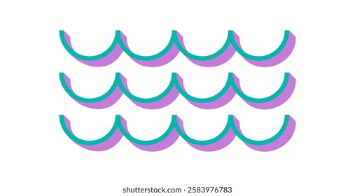 Bold abstract wave icon. Minimal form of a wave shape with shadows. Geometric element, contemporary brutalism, Y2K aesthetic, suitable for modern projects.