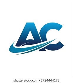 Logotipo de letra "AC" en negrita con un swoosh nítido y dinámico que subraya el texto en Gradientes azules, que representa la velocidad, la eficacia y el servicio profesional.