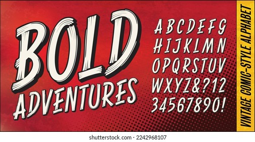 Bold Adventures es un clásico alfabeto estilo logo de historietas vintage con efectos de sombra. Ideal para los comics en temas de aventura, safari occidental, safari de selva y horror.