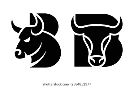 Bold and aggressive bull head logo design, perfect for sports teams, financial brands, gym logos, and business branding. High-quality vector illustration featuring a fierce and strong bull symbolizing